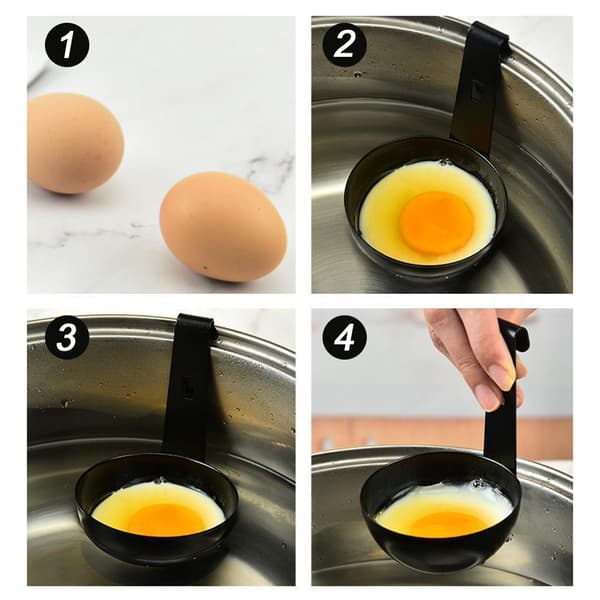 Egg Pocher i rustfritt stål Nonstick Store eggpochere Multifunksjonelle Enkelt eggpochere med krok 2 stk 2pcs
