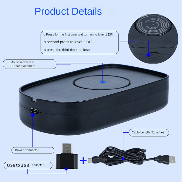 USB Mouse Mover Jiggler with On/Off Switch for Computer Wake Up, Keeps Computer Active