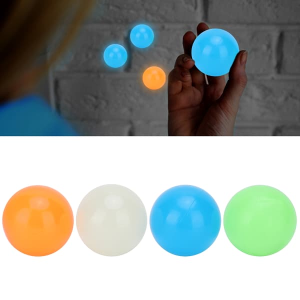 4 stk. Sticky Wall Ball Stress Relief Legetøj Dekompression Lysende Stick Ball Legetøjssæt 4 Farver 65mm