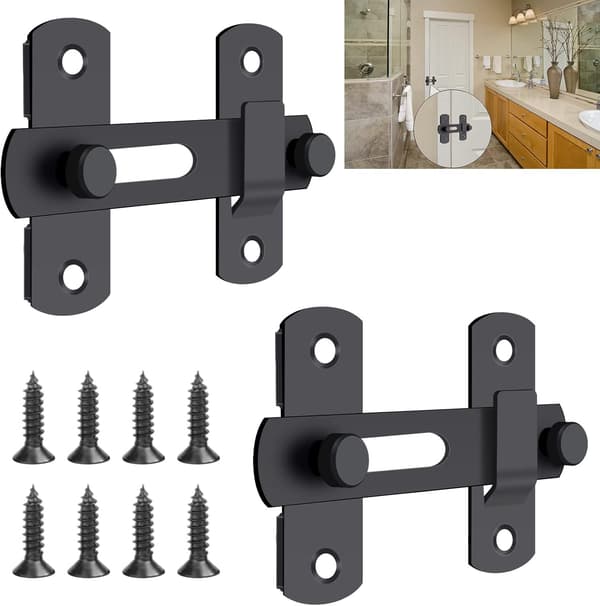 2-pack svarta, rostfria fällbara lås, ladugårdsdörrlås matt svart, 2,76'' x 1,97'' solida säkerhetsgrindar