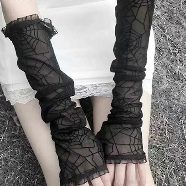 Elbow-length Mesh Lace Long Gloves Transparent Cobweb Gloves Halloween Gloves