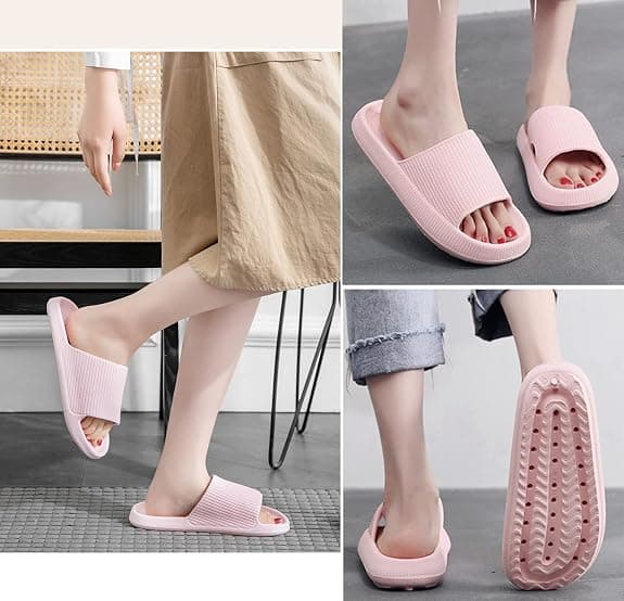 Skridsikre hjemmesko til damer, brusehjemmesko, meget lette, tyk sål, stødabsorberende bløde flip-flops sandaler (pink størrelse 38-39)