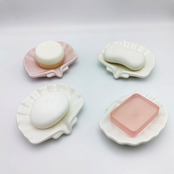 Ceramic Soap Dish - Shell-shaped Self-Draining Soap Tray - Soap Dish - Soap Box - Soap Holder - 1 Pc White