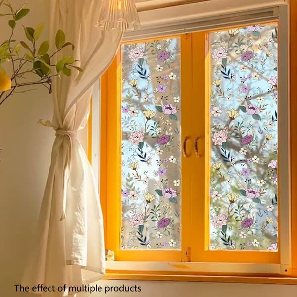 Statisk vindusdekor - 45x100 cm - Blomstermønster - PVC - B - Ingen lim nødvendig