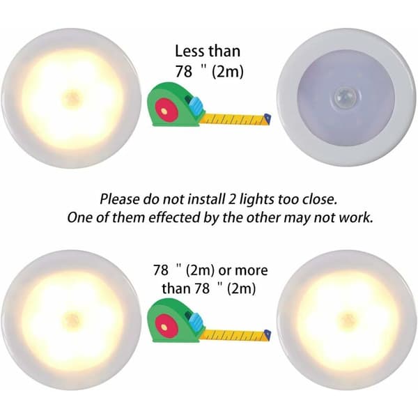Trådlös LED-rörelsesensorlampa för garderob, trappor, hall, kök, sovrum (6-pack) (Vit Skal (Varmt Ljus)