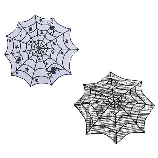 2025 2 pcs Lace Spider Web Halloween Tablecloths Table Decorations for Halloween (Black)