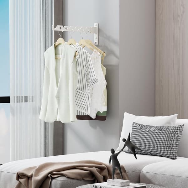 Foldable Wall-Mounted Clothes Hanger, Aluminum Drying Hook for Laundry Room or Wardrobe, White, 35 cm White White