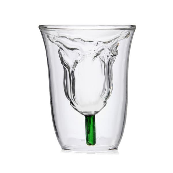 (120 ml) (White) 1 Pcs Creative Double Walled Rose Cup High Borosilicate Glass Shaped Cup