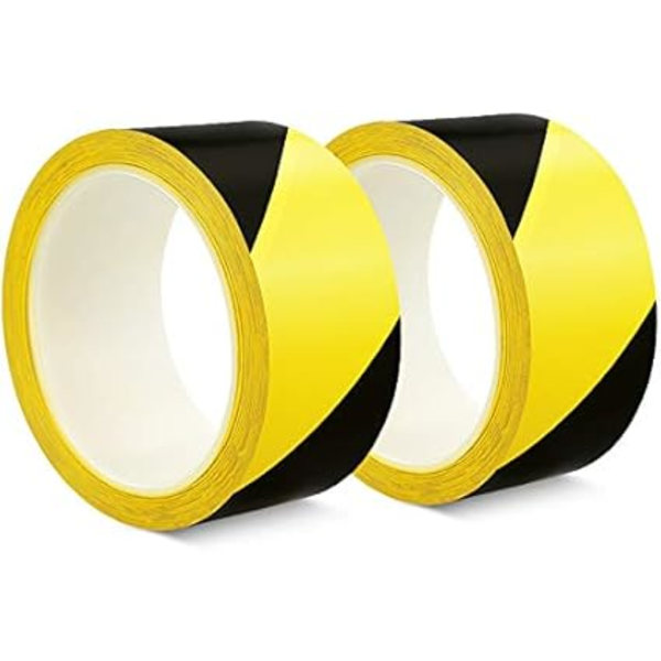 2-pack säkerhetstejp 48mm × 33m svart/gul, varningstejp, tejpmarkering hindertejp