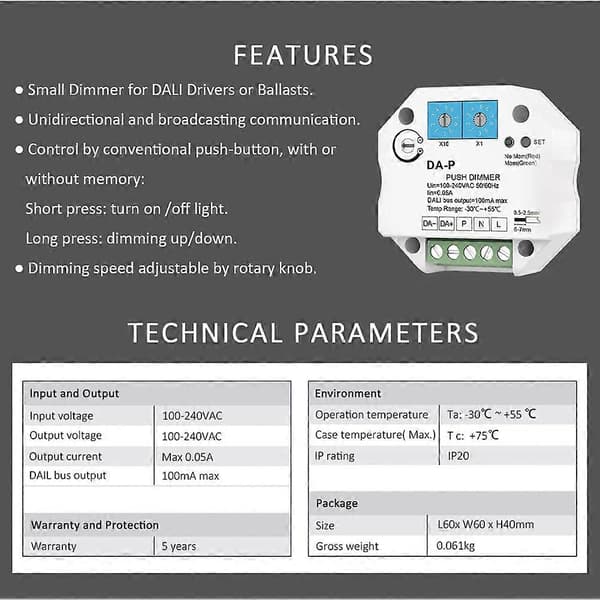 For Push LED Dimmer 110v 220v 240v with Memory Function for Drivers or Ballasts Dimming Speed Adjustable Dimmer