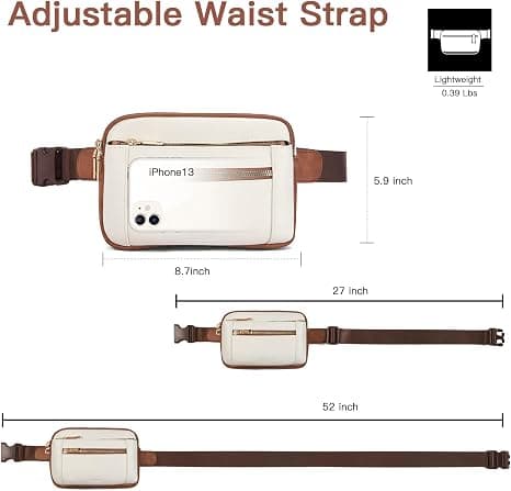 Midjeväskor för kvinnor Crossbody-väska Läderbälte Mode Midjeväska med justerbar rem Beige Brun