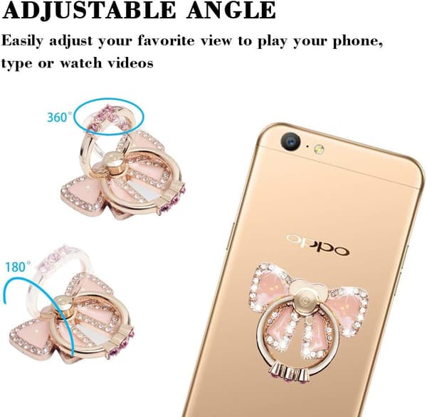Mobiltelefon Ringholder, Fingergreb Ringstativholder 360° Rotation Lim Glitter Sommerfugl Kickstand Ring til Telefon