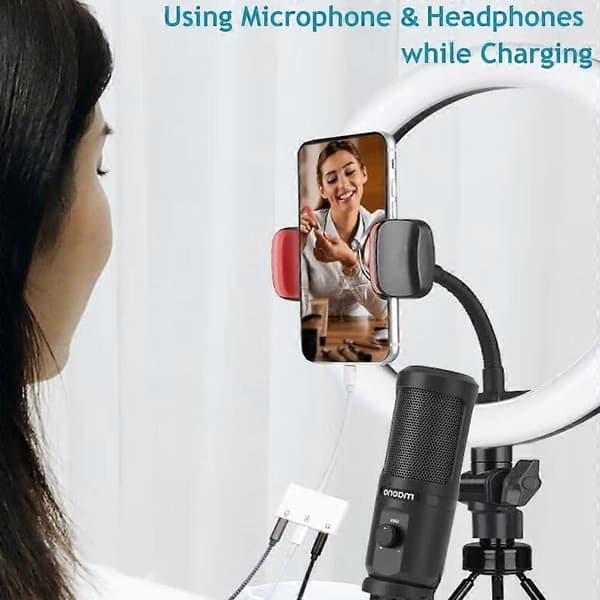 Mikrofonadapter til Livestreaming til Mikrofon & 3,5 mm Hovedtelefonadapter