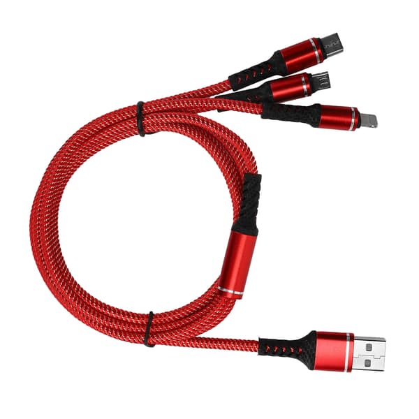 3 i 1 Multi-opladningskabel 3A datakabel med Type-C/til IOS/Micro USB-stik 1,2 m rød