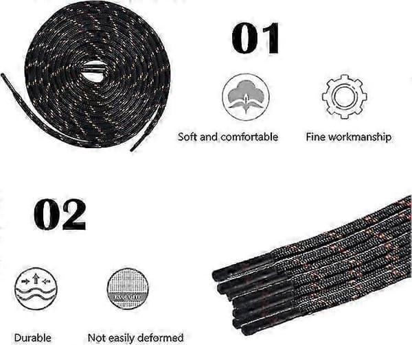 Round Boot Laces - 2 Pairs Heavy Duty Work Boot Laces for Hiking, Walking & Work Boots - Durable & Long-lasting