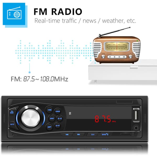 12V Universal 1DIN LED Car Stereo Radio Player Aux Input Receiver Support TF Card U Disk FM