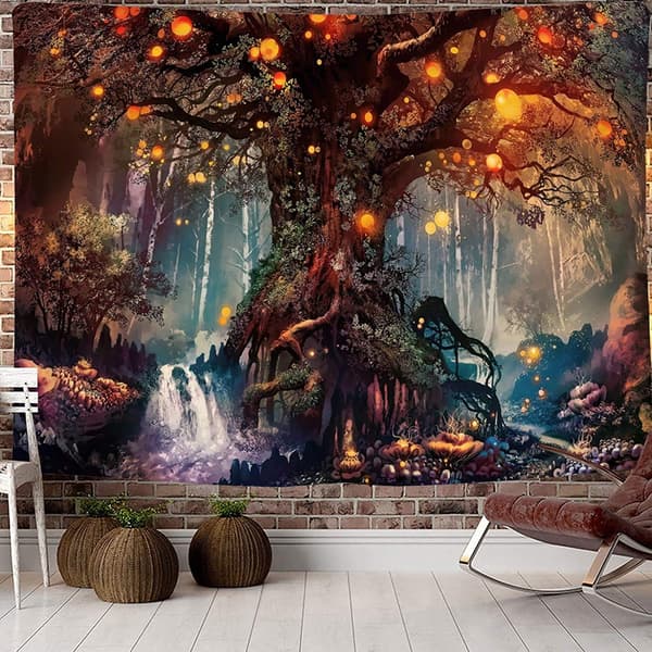 (150x200cm) Maaginen Metsä Gobeliini Elämänpuu Gobeliini Trippy Seinävaate