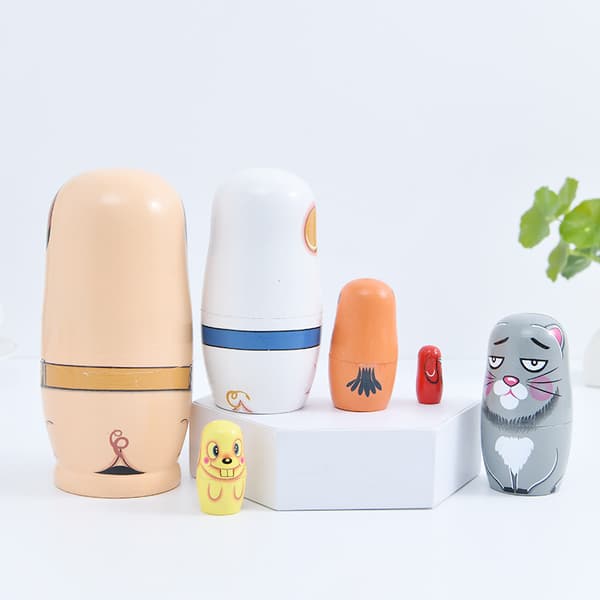 Rysk Matryoshka Docka 6 Lager Tecknad Djur Träleksak