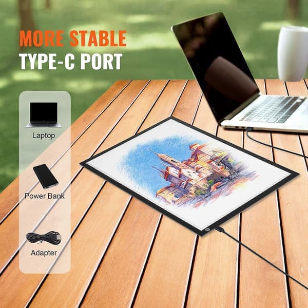 Light Board, A3 LED Light Pad with 3 Levels of Dimmable Brightness, USB Powered Light Box for Tracing, Black