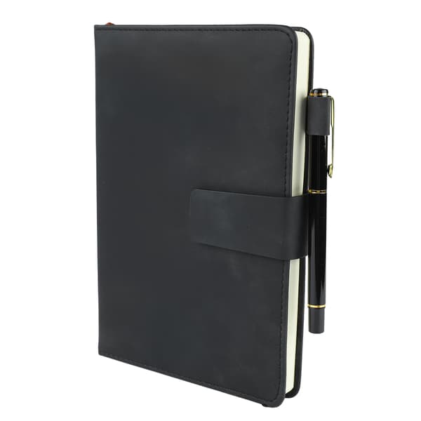 A5 Notebook PU Leather Cover Smooth Ink-Proof Thick Paper Lined Notebook with Pen Case for School Office Travel Black