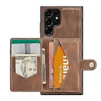 EEHOOD Retro Magnetisk PU-etui til Samsung Galaxy S22 Ultra (Brun)