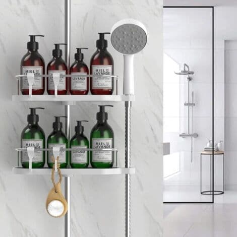 Two Drill-Free Shower Caddies, Compatible with Shower Rods from 19mm to 25mm