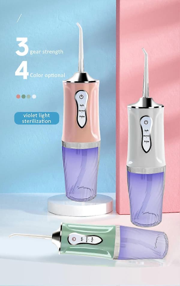 Portable Water Flosser USB Rechargeable Water Jet Toothpick 4 Nozzles