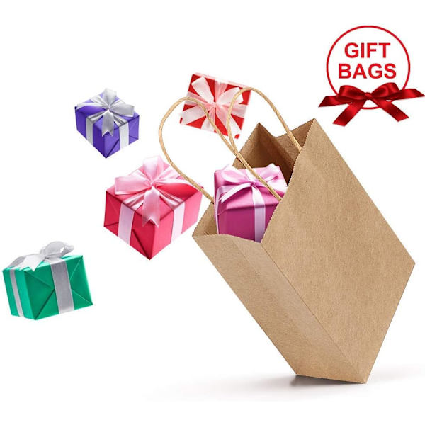 (Specialtilbud) Gavepose 30 stk. Kraftpapirspose med håndtag, Papirpose til fødselsdag, bryllup, jul og festligheder (tyk)