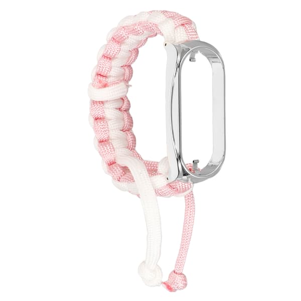 2-in-1 Braided Loop Bracelet for Mi Band 7 Adjustable Stretchy Nylon Breathable Sport Strap with Metal Frame Pink White
