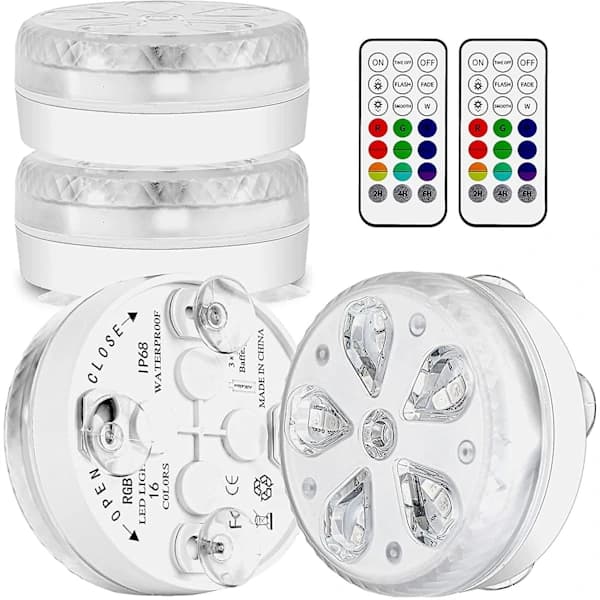 Waterproof LED Submersible Pool Light with RF Remote Control, Timer, 16 LED, Suction Cup and Magnet for Pool, Aquarium, Vase, Party (4)
