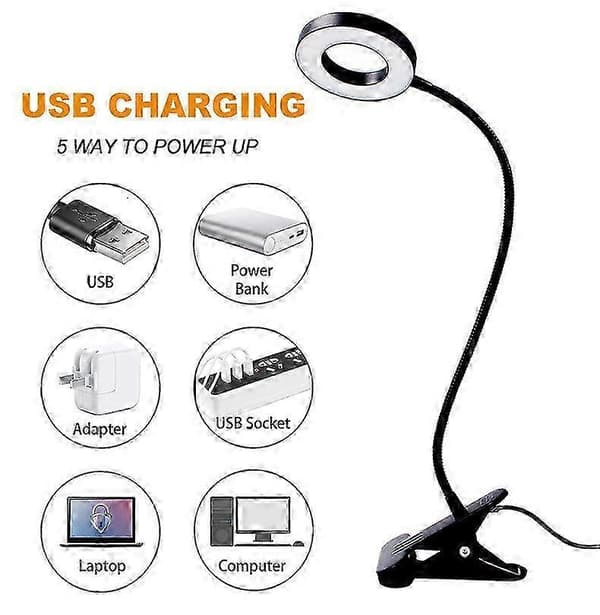 Clip-on LED-læselampe USB genopladelig bordlampe med fleksibel klemme