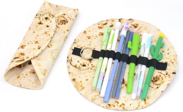 1 stk. Lærred Bærbart Penalhus, Rulbart Penalhus, Pandekageburrito Design, Taco Pen Opbevaringspose