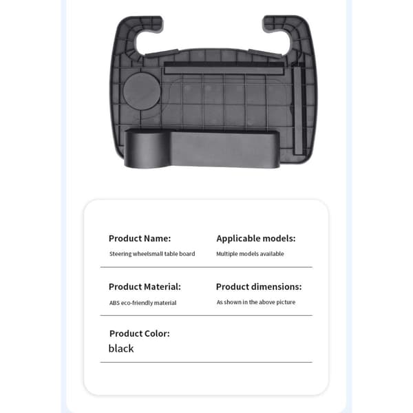 Car Steering Wheel Tray - Portable ABS Steering Wheel Desk for Meals and Mobile Work, Integrated Storage Compartment, Compact 28cm x 39.5cm x 5cm
