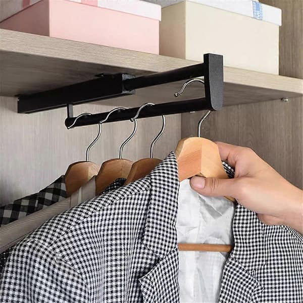 Telescopic Clothes Rail Wardrobe Trouser Hanger Top Mounted Vertical Pull-Out Wardrobe Rod Hanger