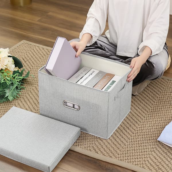 Foldable Storage Box Linen Fabric Clothes Storage Basket with Lid