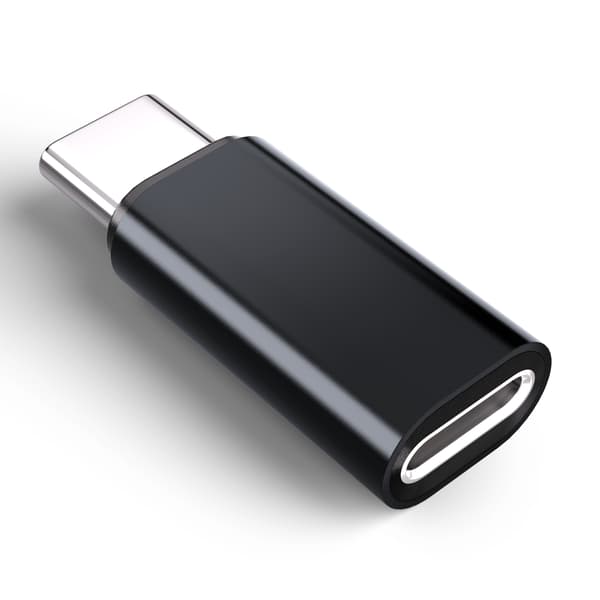 Lightning (naaras) USB-C:hen (uros) sovitin, yhteensopiva iPhone 15:n kanssa, musta