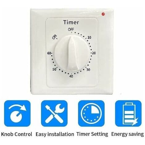 Kraftig pumpetimer, AC 220V, elektronisk styring, mekanisk nedtellingstimer, stikkontakt, tidsbryter - 60 min