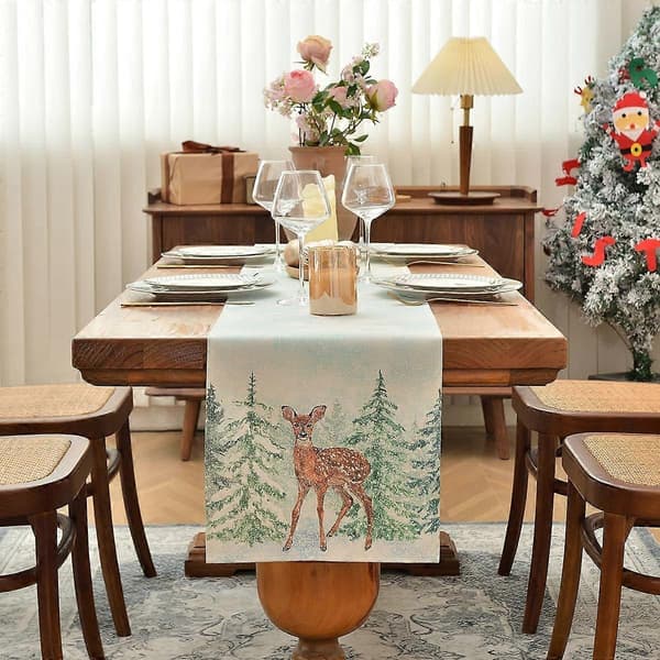 Julebordløper, Rensa Tresnøfnuggstil Bordløper 180cm Lang, Polyester Sesongbasert Bordløper (Rensa, 180cm)