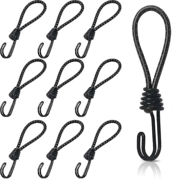 10 st Gummistroppar med Spiralhakar, 16 cm Korta Elastiska Stroppar med Hakar, Presenningsstroppar med Dubbla Hakar, Campingbälte