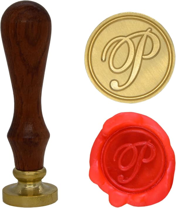 Voksseglstempel bokstav A-Z, Alfabet initialseglstempel for jule- og takkekort, bryllupsinvitasjon W-S-2 (bokstav P)