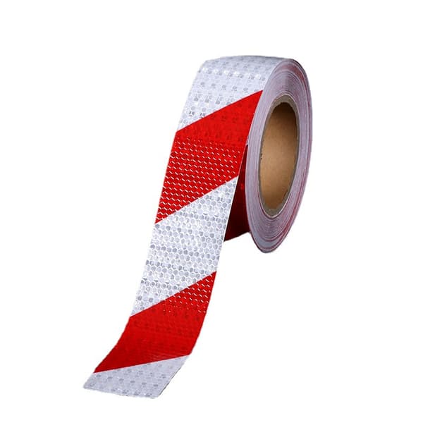 Röd och vit rutig reflekterande tejp, riktningsmarkering, varningstejp - 10 cm bred × 25 m lång