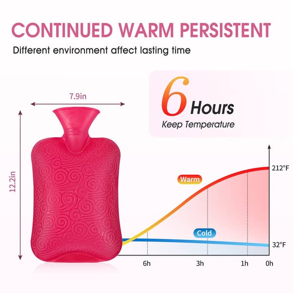 Premium Classic Rubber Hot Water Bottle, Durable 2 Liter Red red