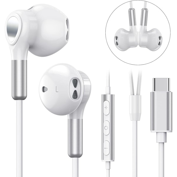 USB-C Høretelefoner til Samsung Galaxy S23 Ultra S22 S21 FE S20 A53 A54 USB-C Høretelefoner White