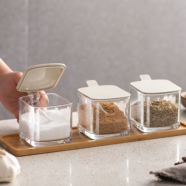 Clear Spice Rack Spice Jars Spice Box Set Spice Container with Lid and Spoon Gray Gray