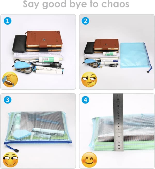 A4 Document Pocket with Zipper 12 pcs Zippered Pocket Folder Package Wallet Document Pocket File Folder Bag Plastic File Folder Office Supplies Travel PVC