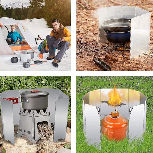 10 st hopfällbara vindskydd i aluminiumlegering, aluminium camping vindskydd, hopfällbart vindskydd för utomhusbruk, lämpligt för campingkök utomhus