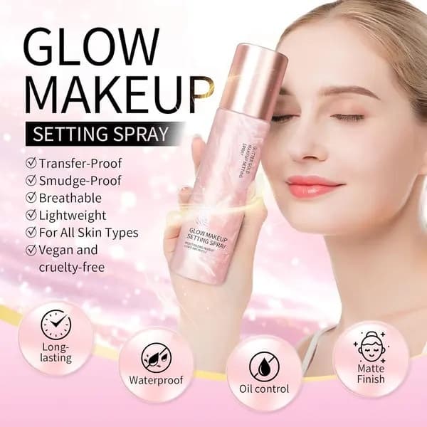 Glow Makeup Setting Spray, Shimmering Dewy Moisturizing Long-lasting Setting Spray for Face Makeup Fine Mist Finishing Spray Radiant Glowing Fine