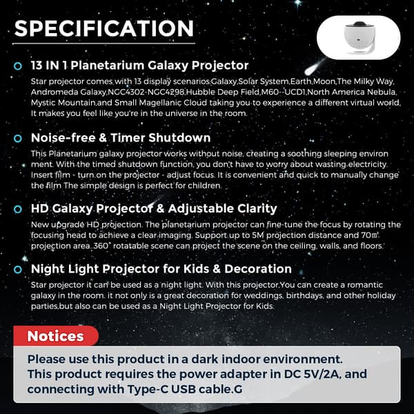 LED Planetarium Galaxy Star Projector with 13 Replaceable Discs, Night Light with Temptat