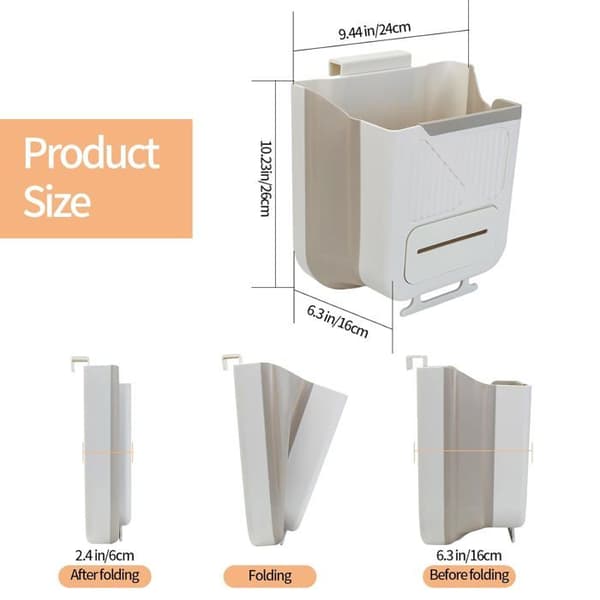 Wall-mounted trash can, 10 liters, foldable container, suitable for cabinet doors, RVs and camping.