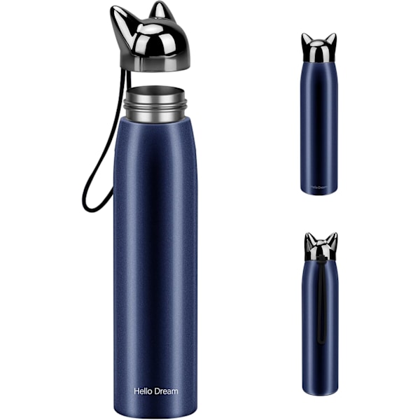 Sød kat vandflaske, rustfrit stål isolerede vandflasker termokande vakuum rejsekaffekrus, 320 ml/10,8 oz (blå) Blue